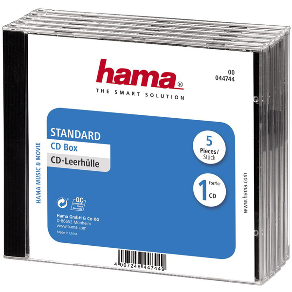 Hama CD Hülle 00044744 1 CD/DVD/Blu-Ray Transparent, Schwarz Polystyrol 5St.
