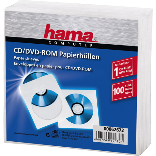 Hama Etui à CD 00062672 1 CD/DVD/Blu-Ray blanc Papier 100 pc(s)