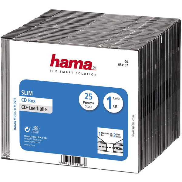 Hama Etui à CD Slim 00051167 1 CD/DVD/Blu-Ray transparent, noir Polystyrène 25 pc(s)
