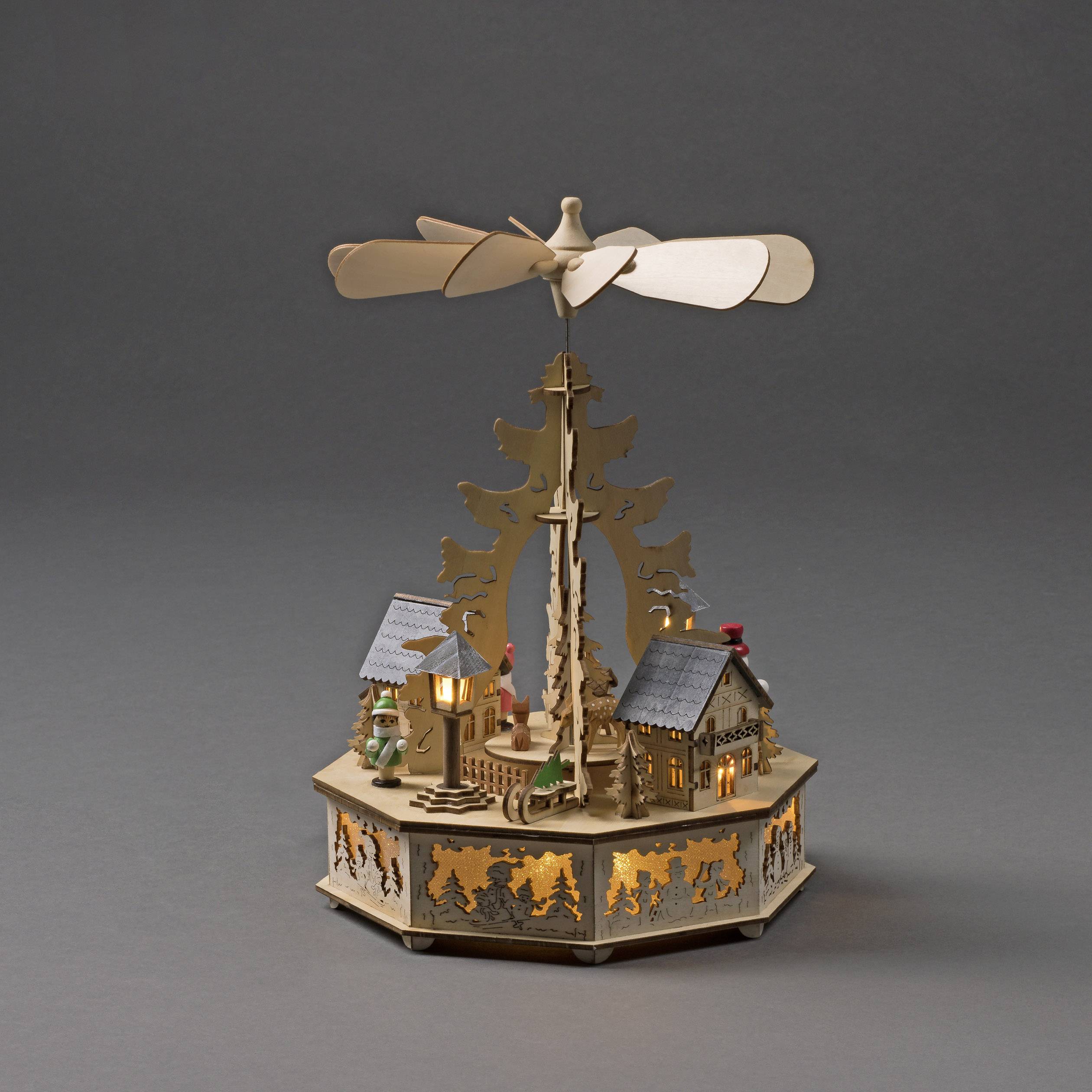 Konstsmide 3220-100 Holz-Figur Dorf Warmweiß LED Holz mit USB-Anschluss