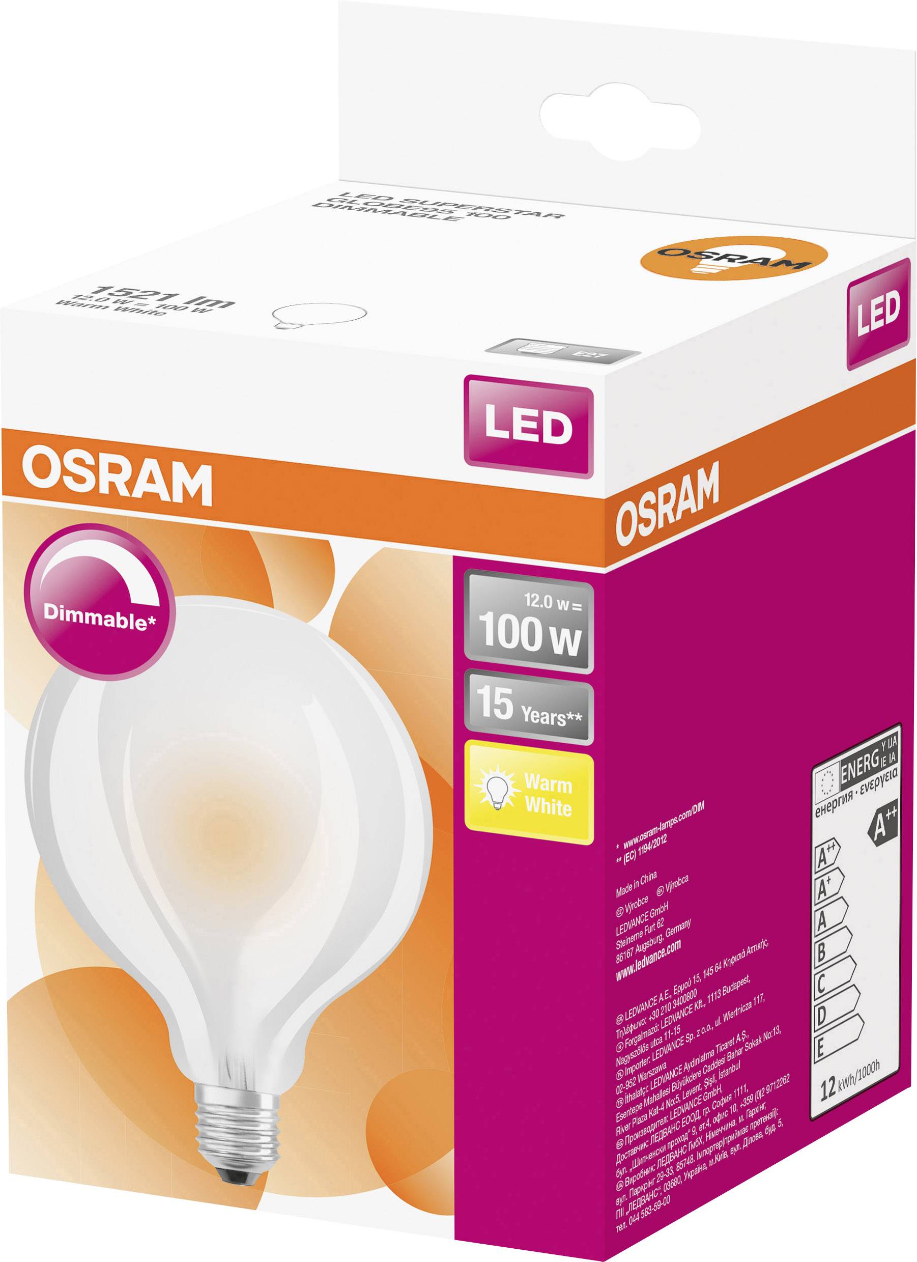 OSRAM HOMELIGHTING 4058075112131 LED EEK D (A - G) E27 Globeform 13.8W = 100W Warmweiß (Ø x L) 95mm x 135mm dimmbar 1St.