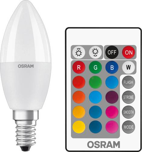 OSRAM LED EEK A+ (A++ - E) E14 Kerzenform 5.5W = 40W RGBW (Ø x L) 37mm x 107mm dimmbar, inkl. Fernb