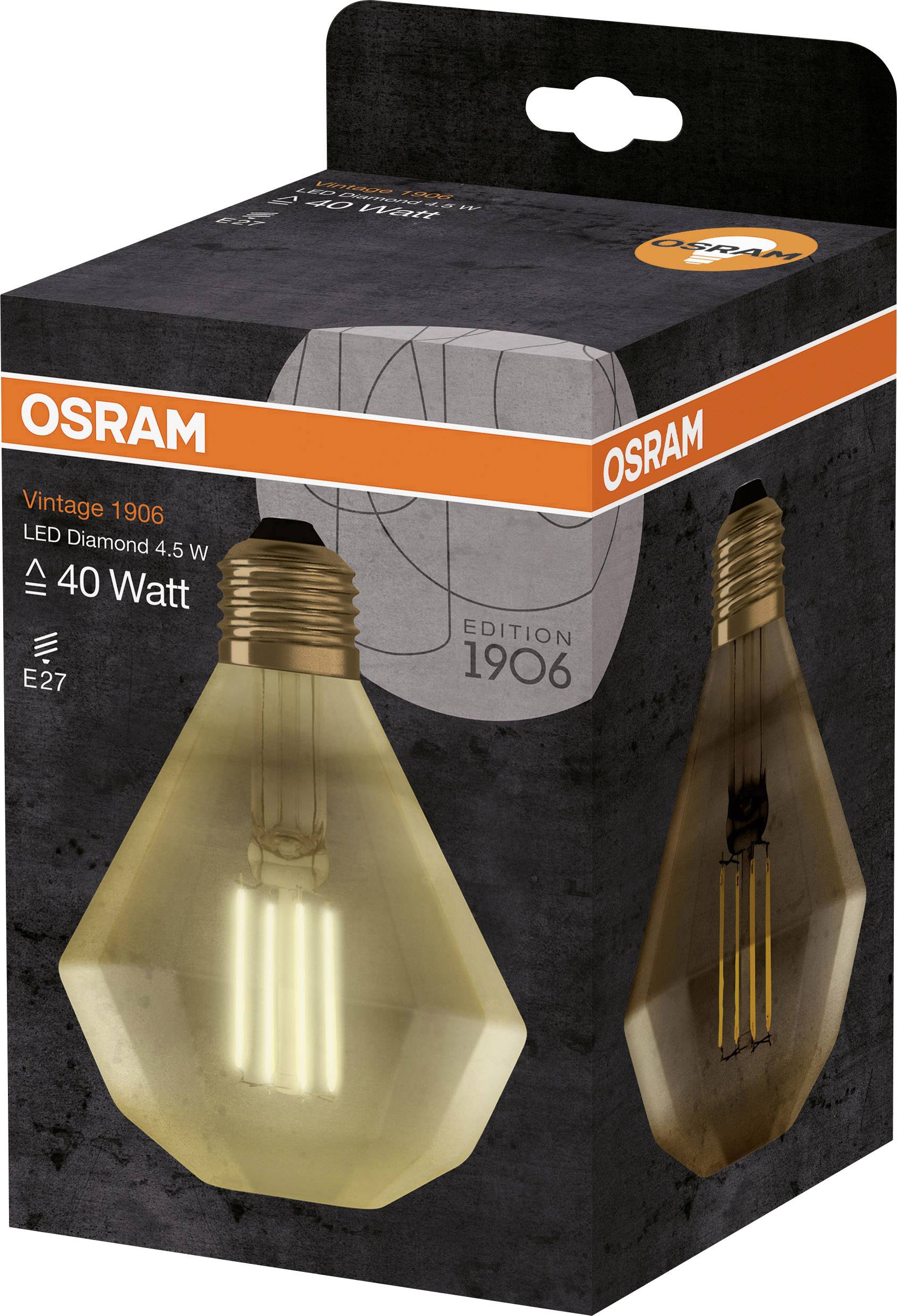 OSRAM 4058075091955 LED EEK E (A - G) E27 Diamantform 4 W = 40 W Warmweiß (Ø x L) 110 mm x 142 mm Filament 1 St.