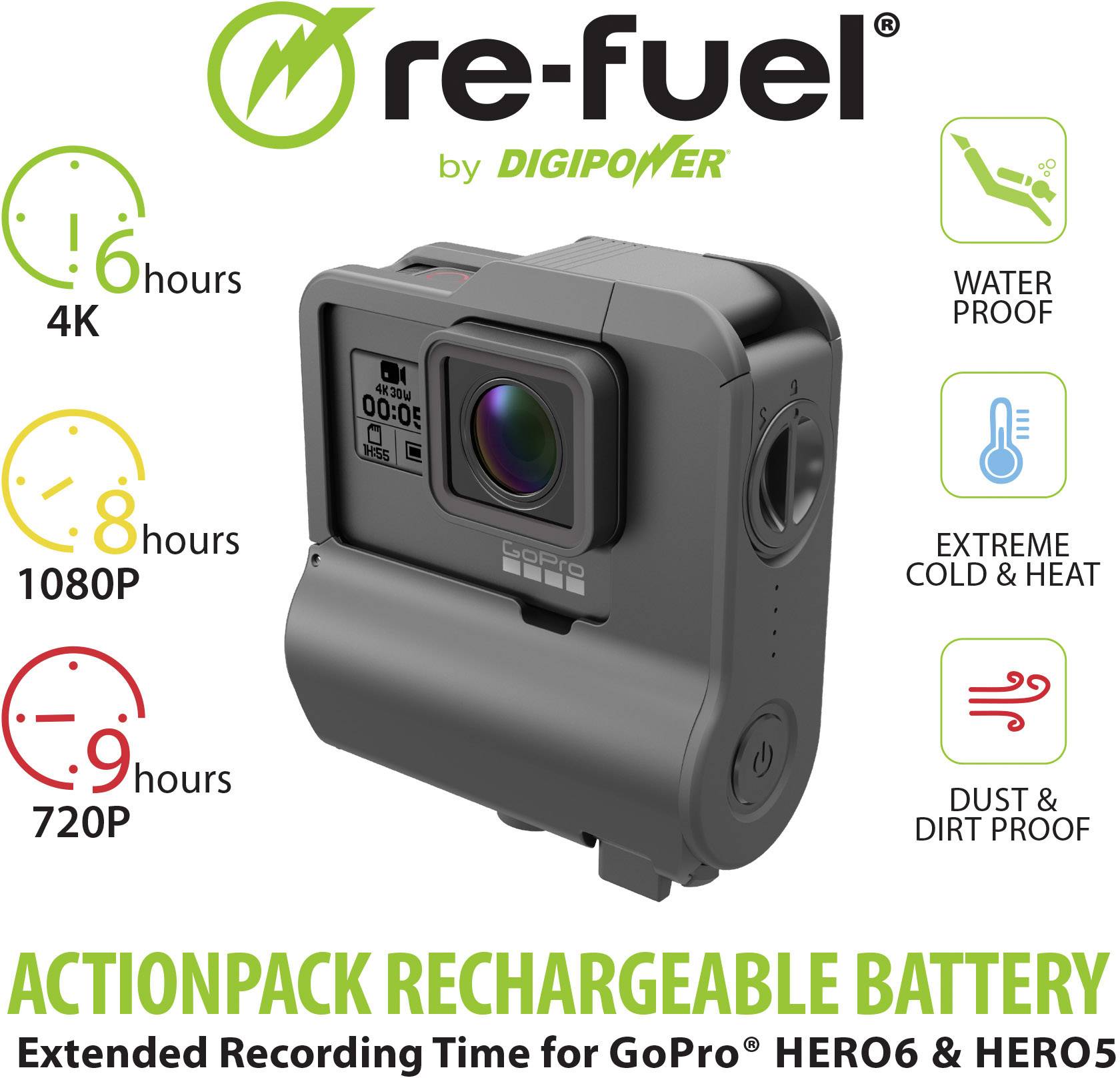 Re-fuel RF-6H50 Akkupack Passend für: GoPro Hero 5, GoPro Hero 6, GoPro Hero 7