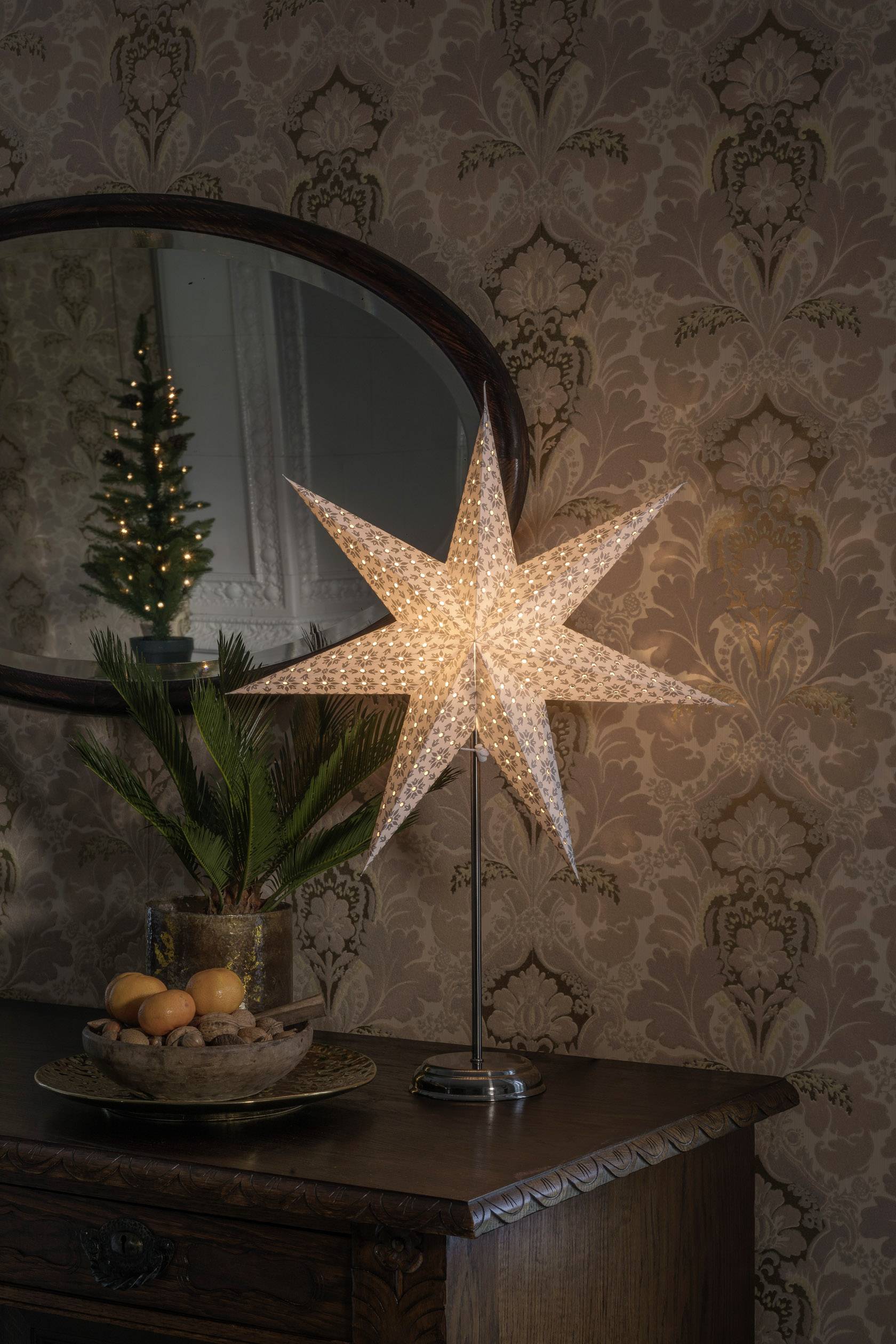 Konstsmide 1751-230 Weihnachtsstern Glühlampe, LED Weiß, Silber mit ausgestanzten Motiven, mit Stä