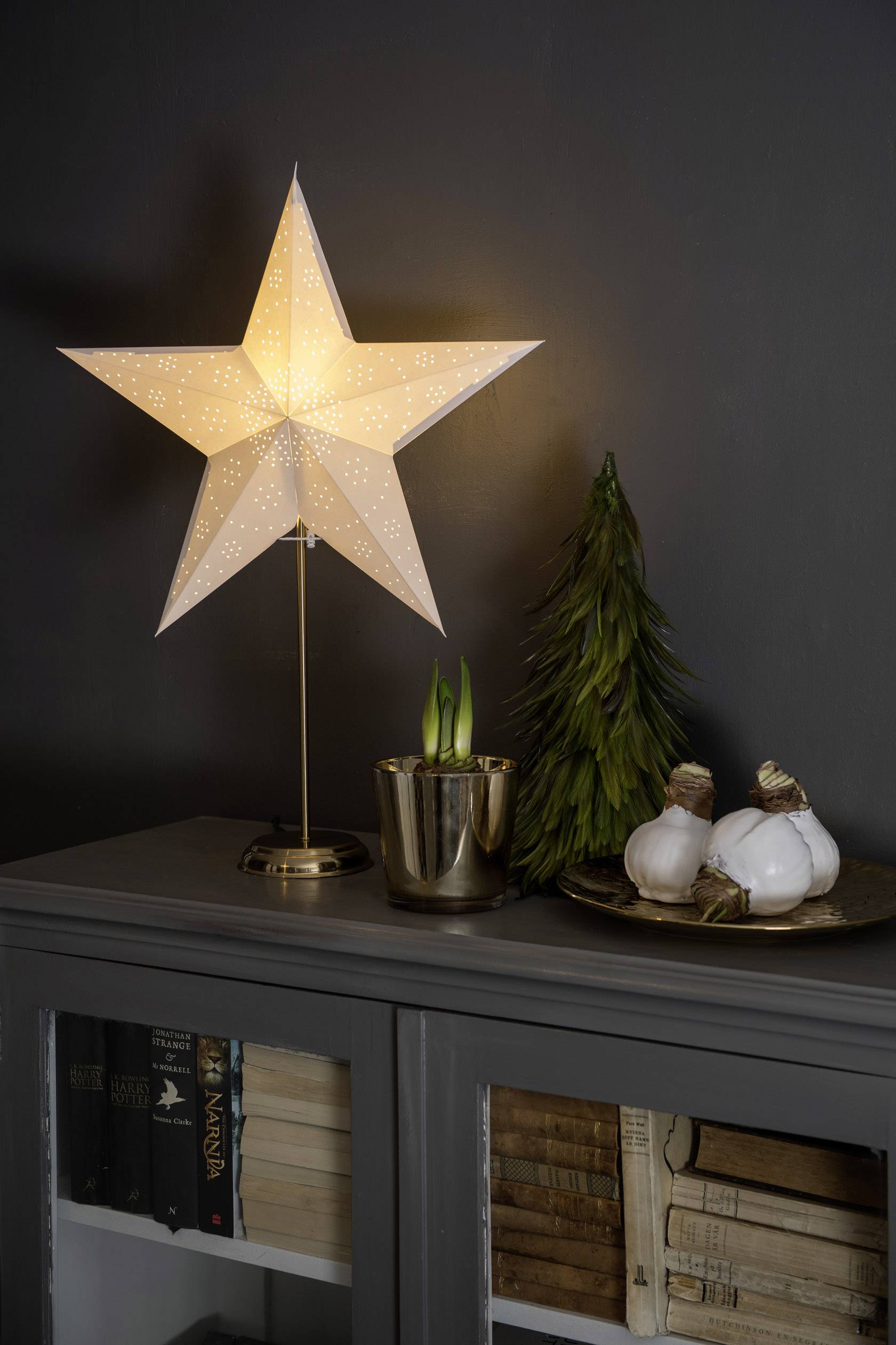 Konstsmide 1750-280 Weihnachtsstern Glühlampe, LED Weiß, Messing mit ausgestanzten Motiven, mit St