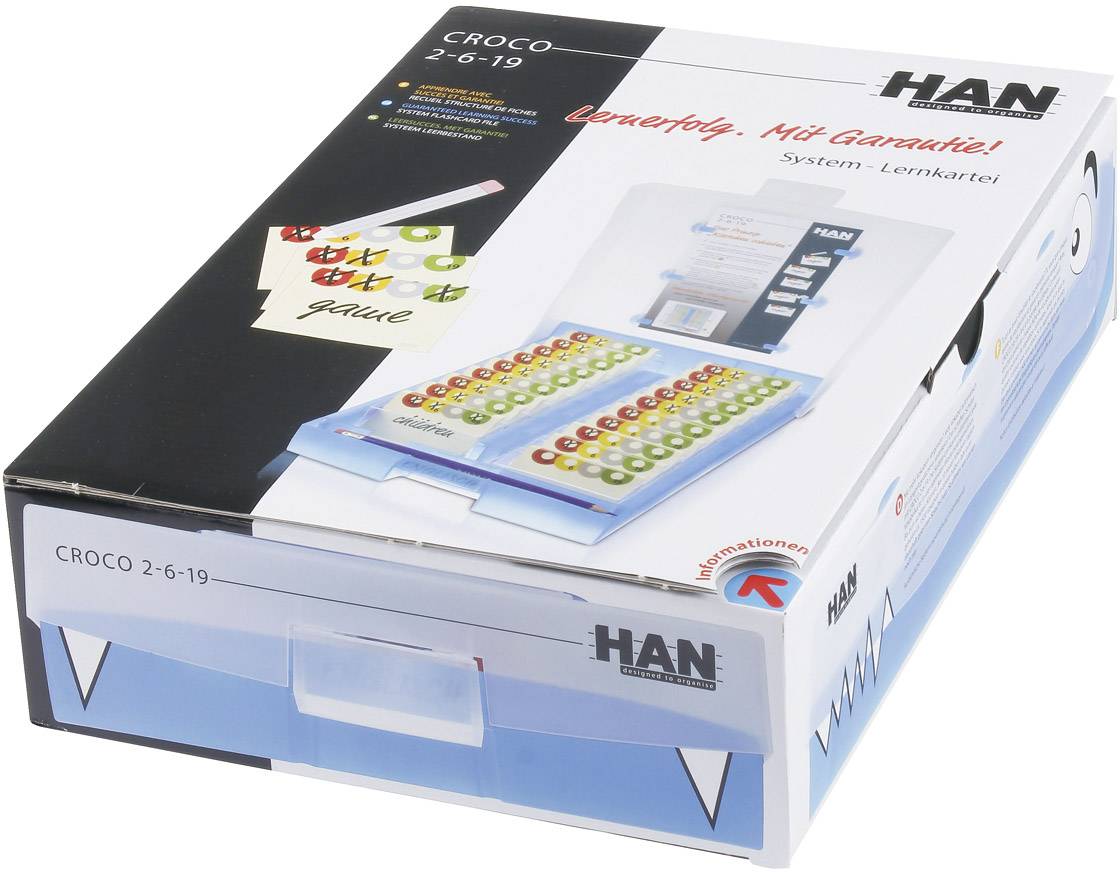 HAN CROCO 9988-643 Lernkartei Blau transluzent max. Anzahl der Karten: 2.000 Karten DIN A8 quer
