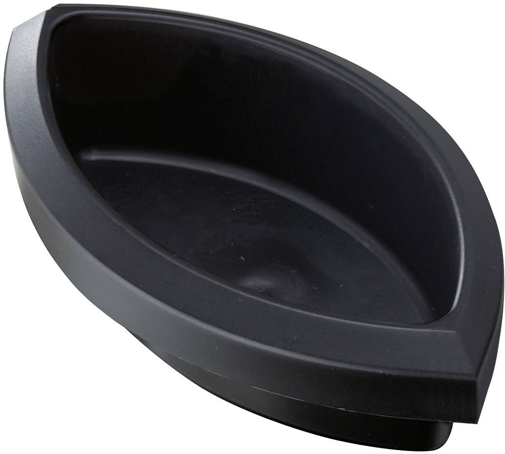 Schwarze, ovale Schale mit geschwungenem Rand, geeignet für dekorative oder praktische Zwecke wie das Servieren von Speisen.