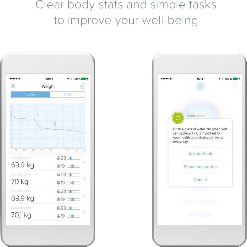 Digitale Personenwaage Bluetooth ADE BE 1614 FITvigo Wägebereich (max.)=180 kg Weiß, Zitronengelb