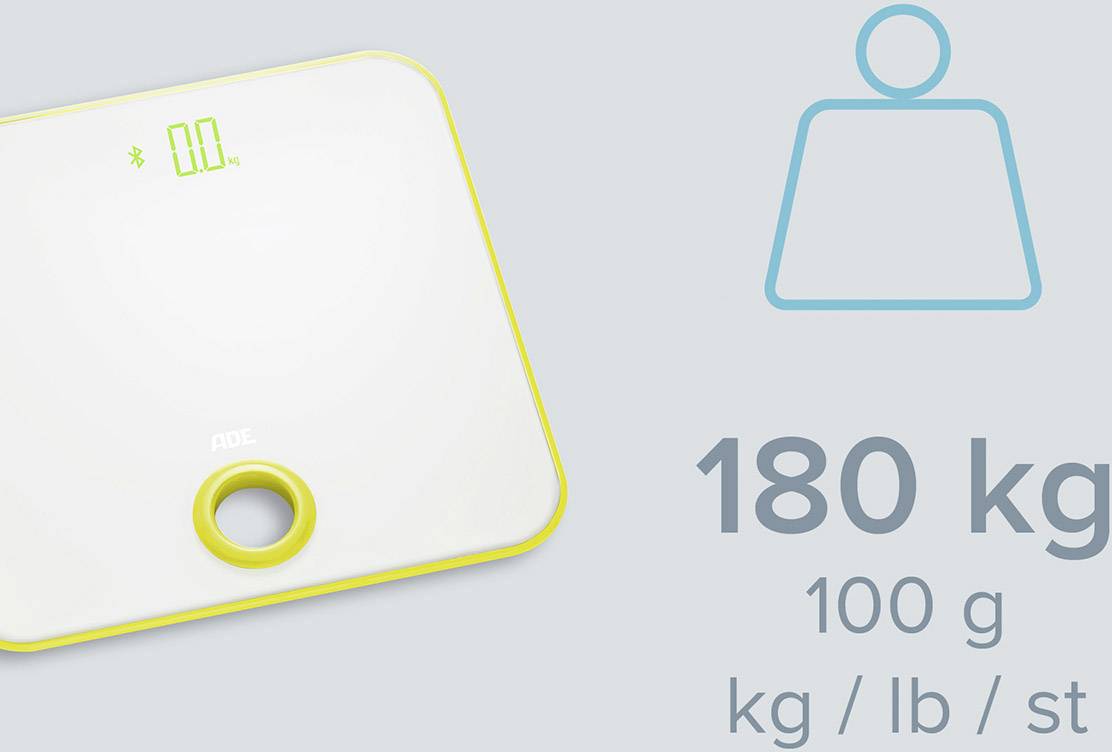 Digitale Personenwaage Bluetooth ADE BE 1614 FITvigo Wägebereich (max.)=180 kg Weiß, Zitronengelb