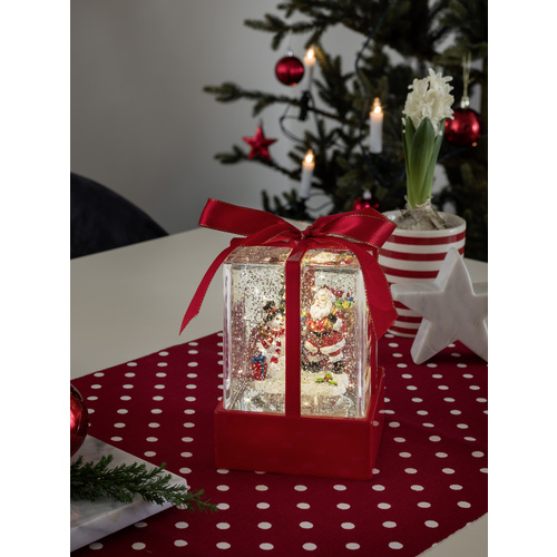 Konstsmide 4352-550 cadeau avec Père-Noël et bonhomme de neige blanc chaud LED multicolore enneigé, rempli d'eau, minuteur, avec