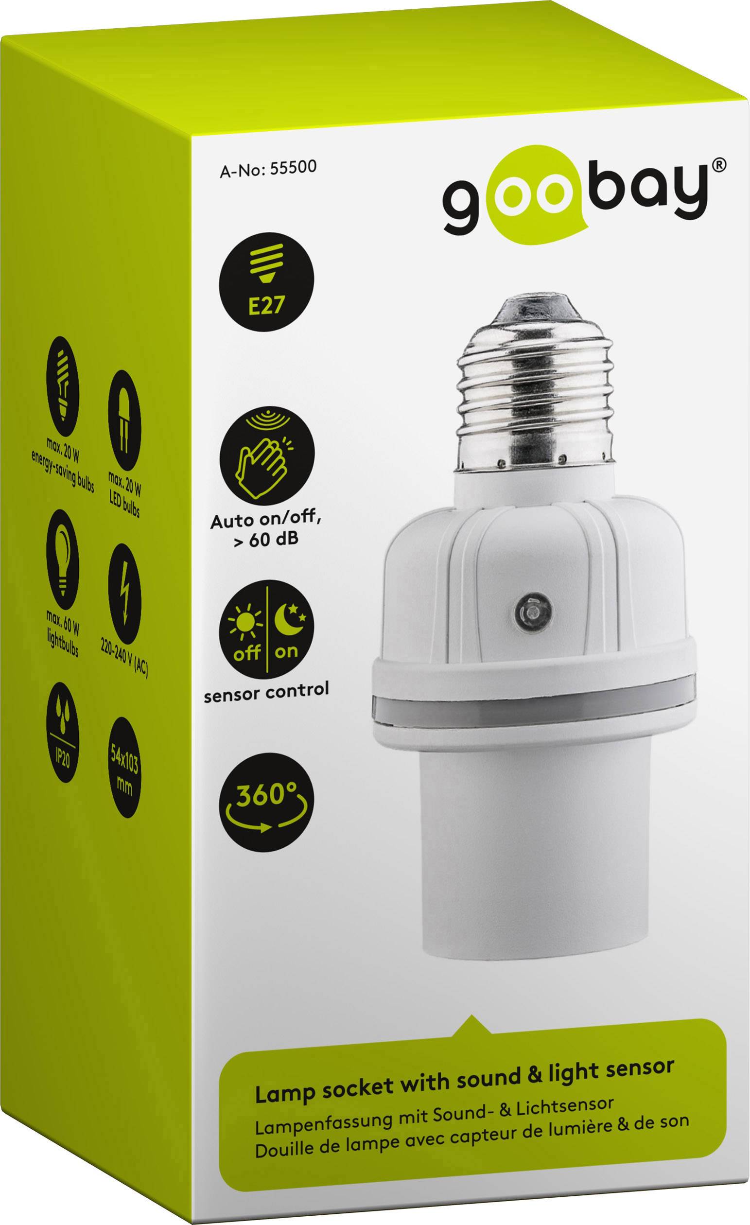 Goobay 55500 Lampenfassung E27 230 V 20 W mit Akustiksensor