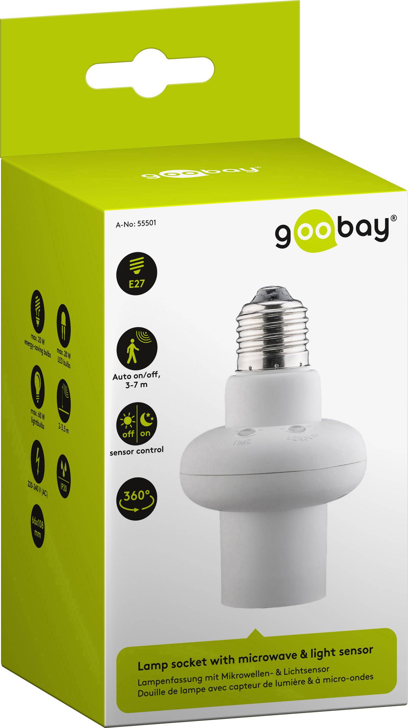 Goobay 55501 Lampenfassung E27 230 V 20 W mit Bewegungssensor