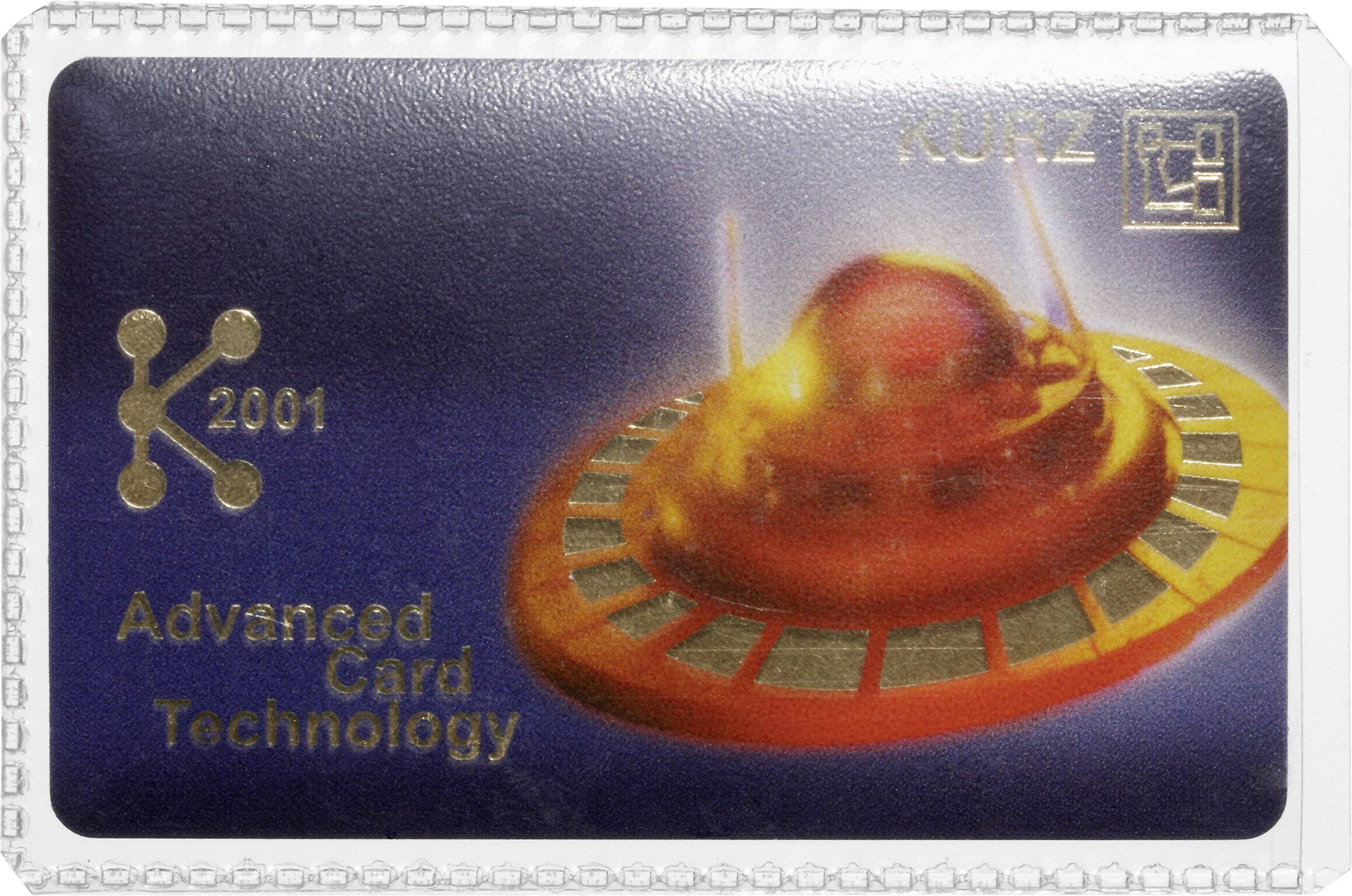 UFO-Abbildung auf einer holographischen Karte mit der Aufschrift '2001 Advanced Card Technology'.