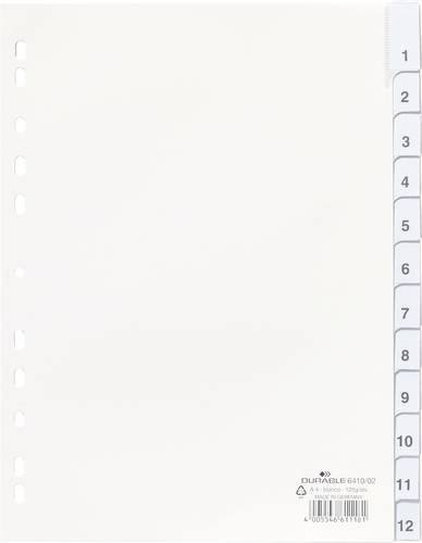 Durable 6410 Register DIN A4 1-12, Jan.-Dez. Polypropylen Weiß 12 Registerblätter umschweißte Tab