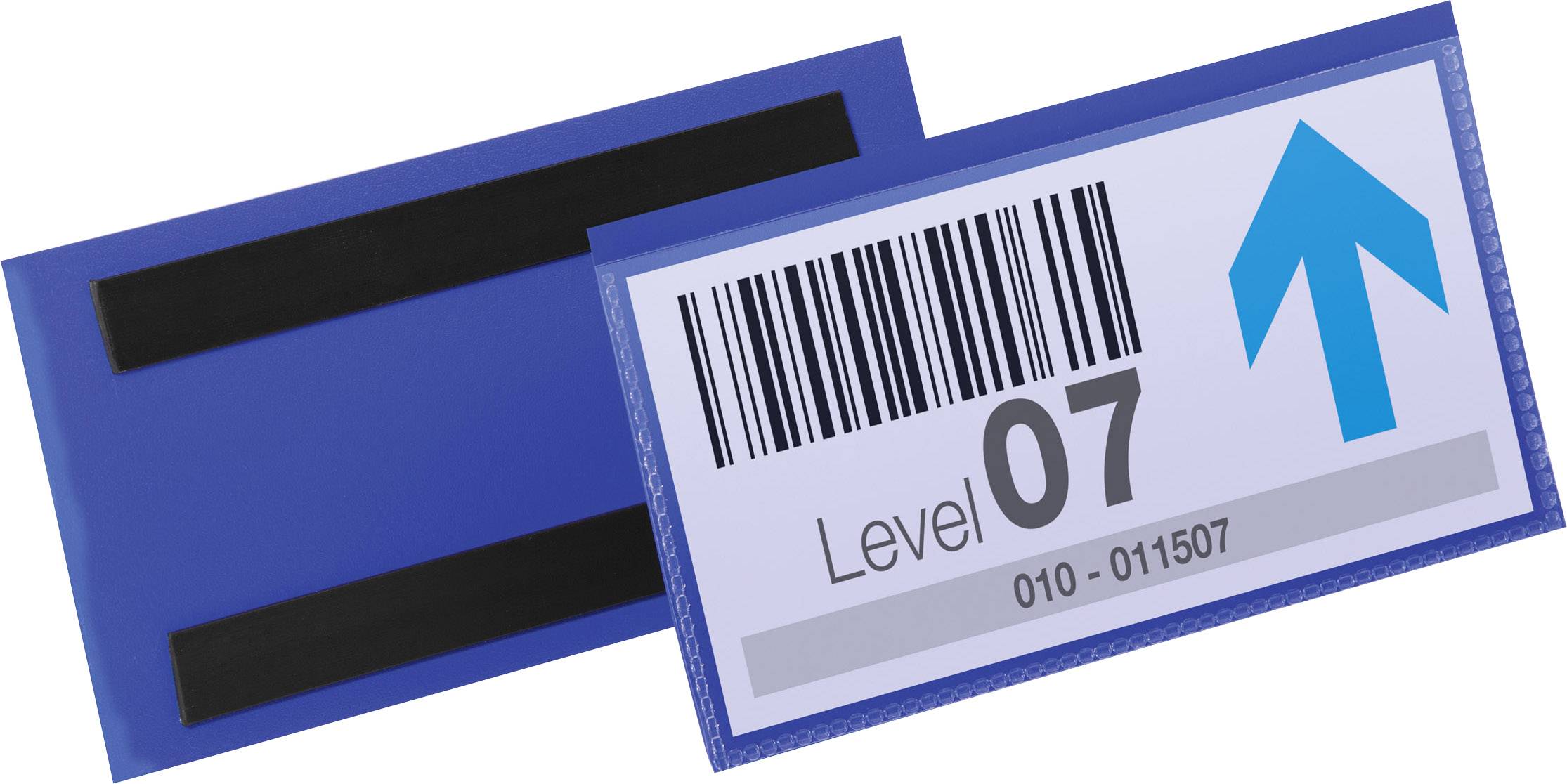 Etikett mit Barcode 'Level 07' und Pfeil nach oben.