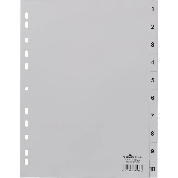 Durable 6511 Register DIN A4 1-10 Polypropylen Grau 10 Registerblätter geprägte Taben 651110 Durable 6511 Register DIN A4 1-10 Polypropylen Grau 10 Registerblätter geprägte Taben 651110