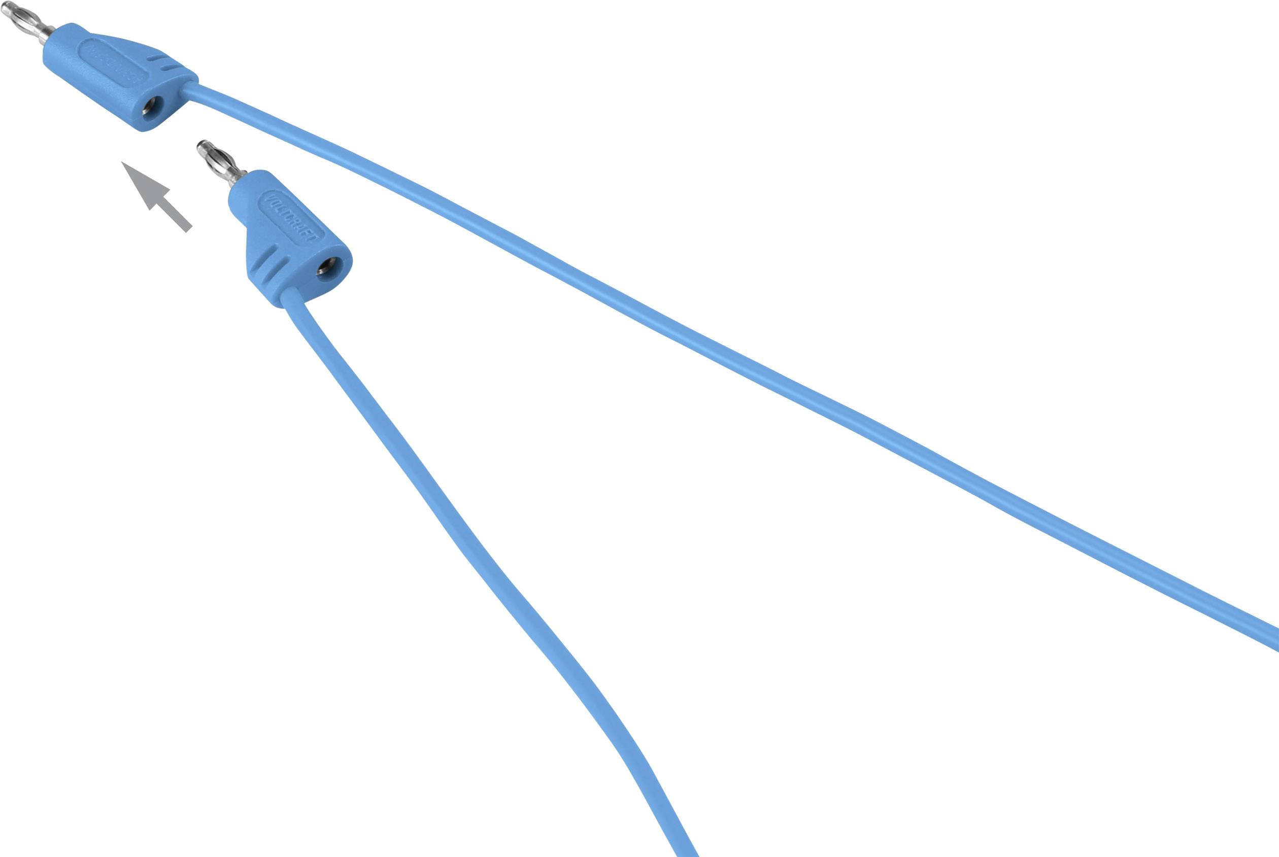 Blaues Kabel mit zwei identischen Steckern an jedem Ende. Ein Pfeil zeigt die Richtung des Steckers an.