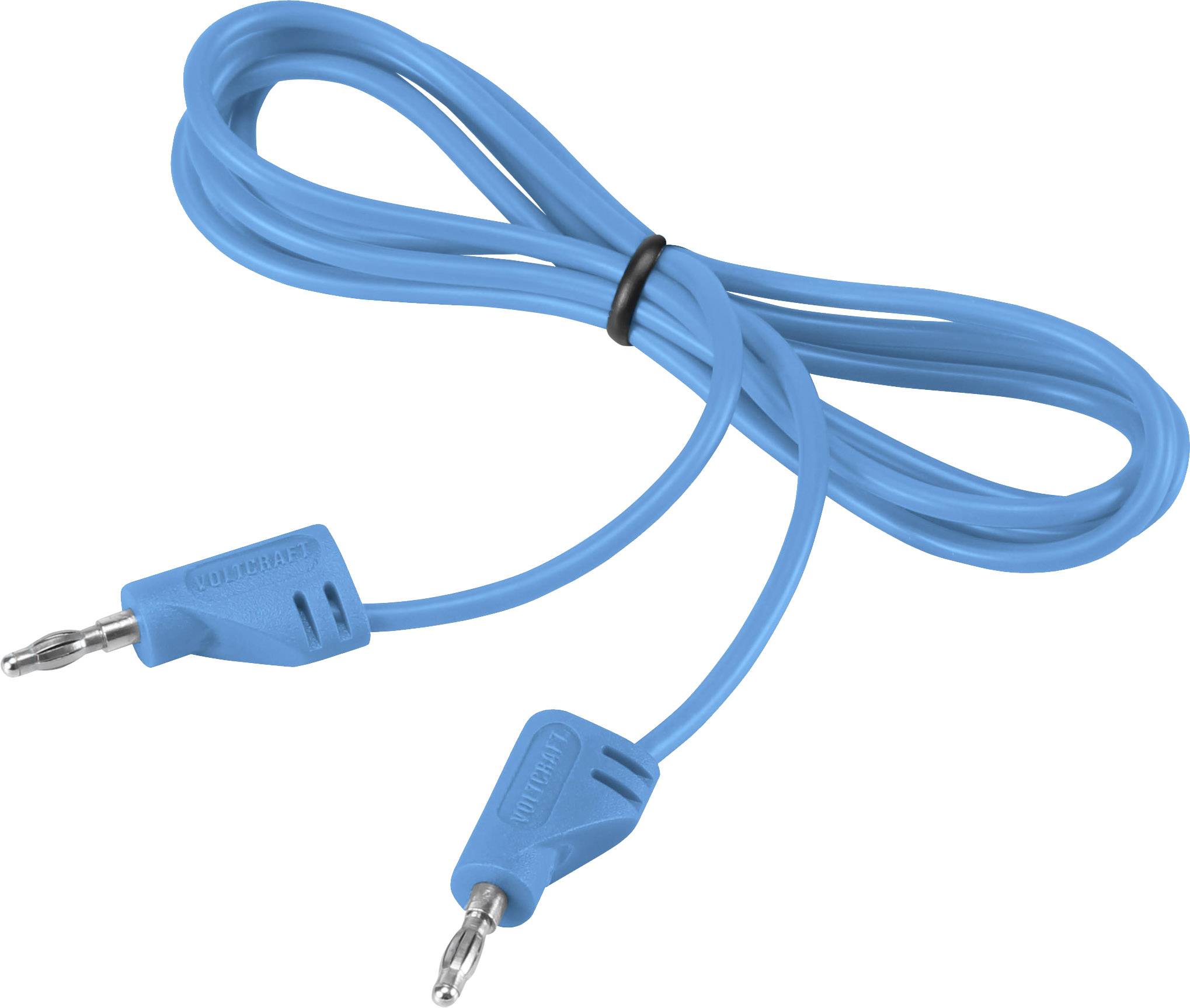 Ein blaues Kabel mit zwei identischen Steckern an den Enden, verbunden durch eine schwarze Klemme in der Mitte.