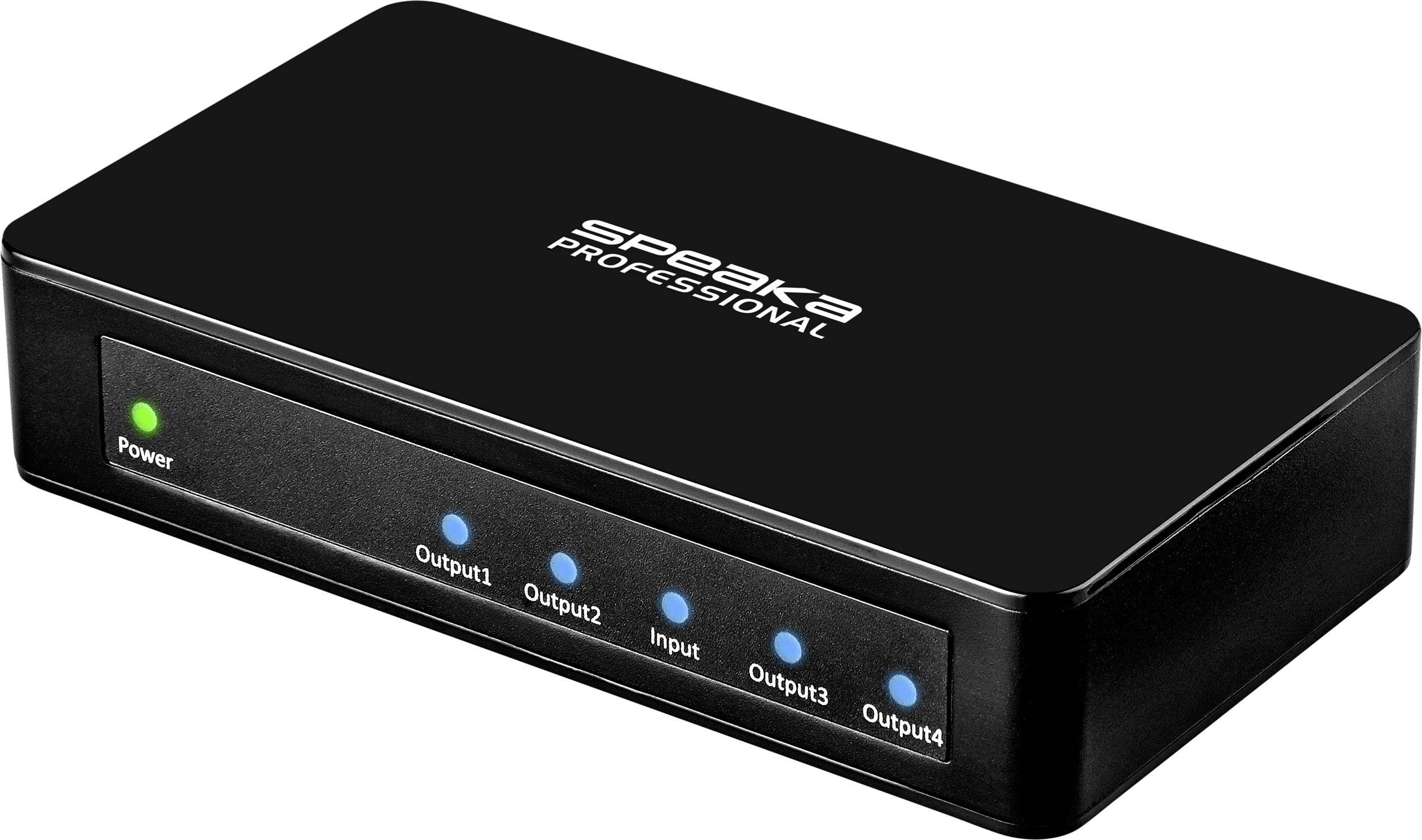 SpeaKa Professional HSP460-14 4 Port HDMI-Splitter Ultra HD-fähig 3840 x 2160 Pixel Schwarz