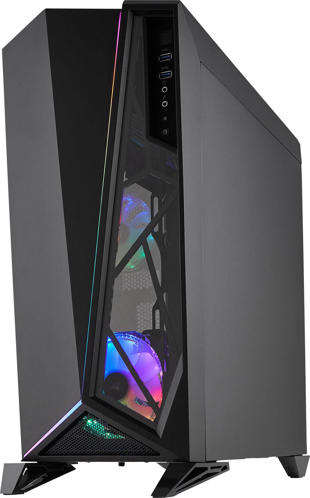 Corsair Spec Omega RGB Midi-Tower PC-Gehäuse Schwarz 2 Vorinstallierte LED Lüfter, Seitenfenster, Integrierte Beleuchtung, Staubfilter