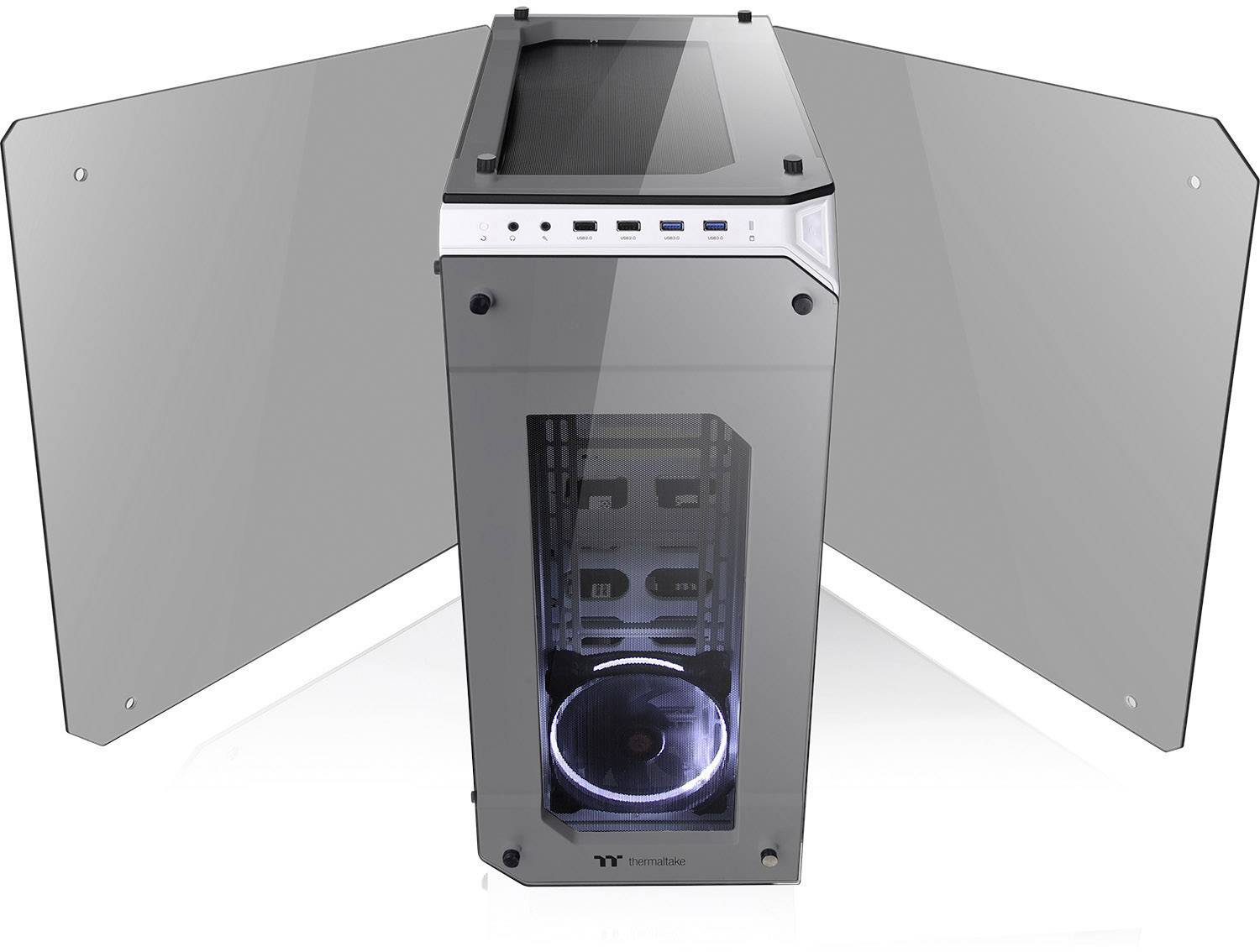 Thermaltake View 71 Tempered Glass Full Tower PC-Gehäuse Weiß 2 Vorinstallierte LED Lüfter, LCS Kompatibel, Seitenfenster