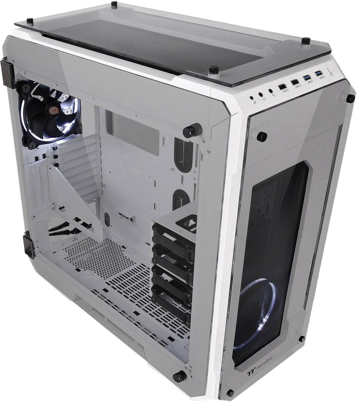 Thermaltake View 71 Tempered Glass Full Tower PC-Gehäuse Weiß 2 Vorinstallierte LED Lüfter, LCS Kompatibel, Seitenfenster