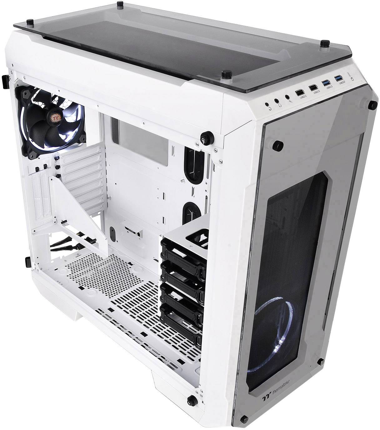 Thermaltake View 71 Tempered Glass Full Tower PC-Gehäuse Weiß 2 Vorinstallierte LED Lüfter, LCS Kompatibel, Seitenfenster