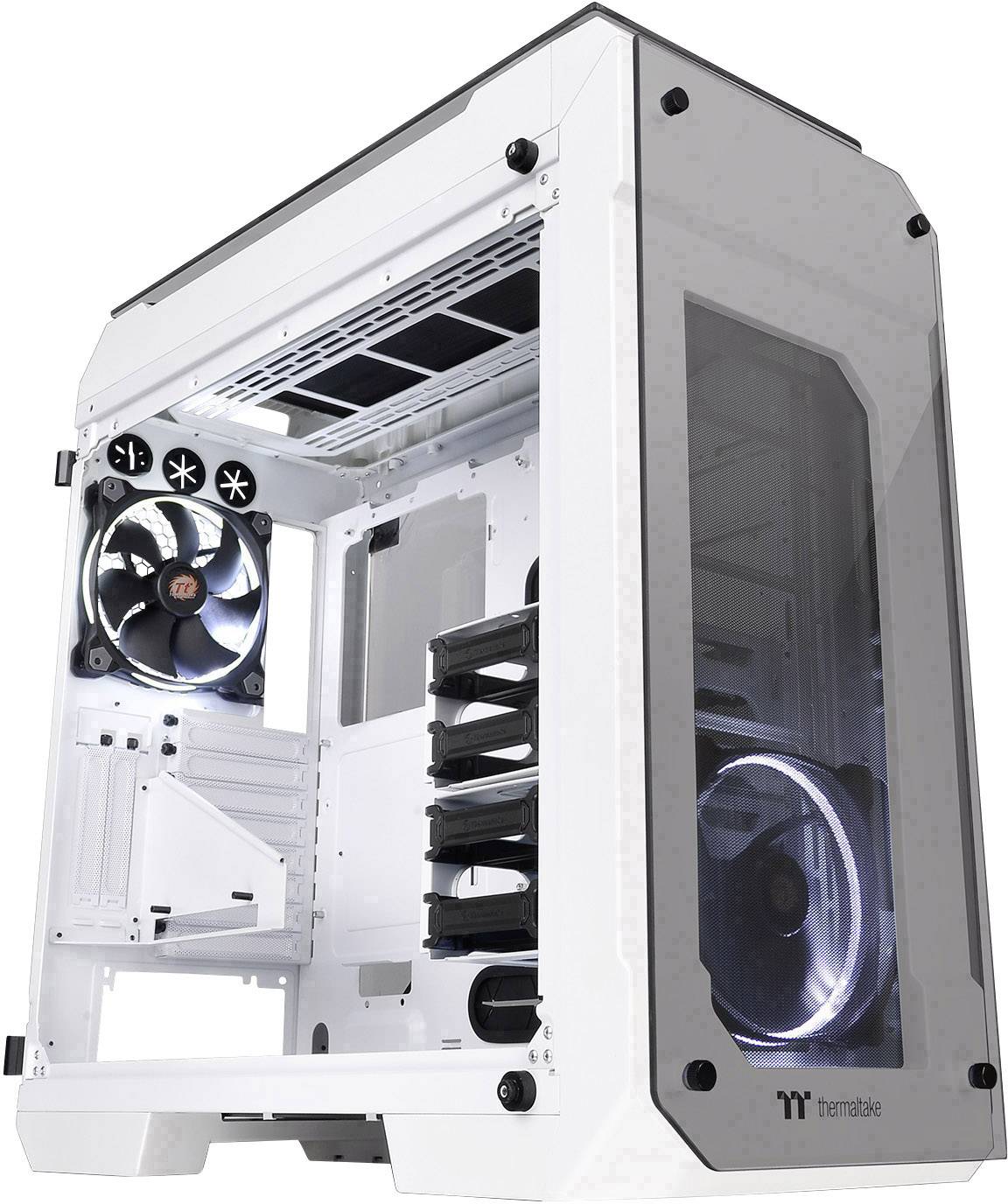 Thermaltake View 71 Tempered Glass Full Tower PC-Gehäuse Weiß 2 Vorinstallierte LED Lüfter, LCS Kompatibel, Seitenfenster