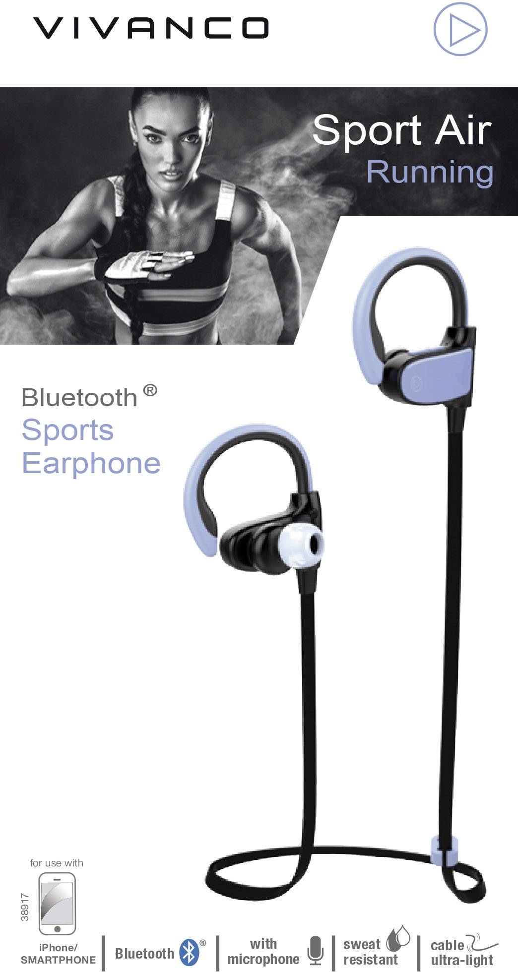 Vivanco SPORT AIR RUNNING Bluetooth® Sport In Ear Stereo-Headset Schweißresistent, mit Bluetooth® Basisstation Schwarz, Blau
