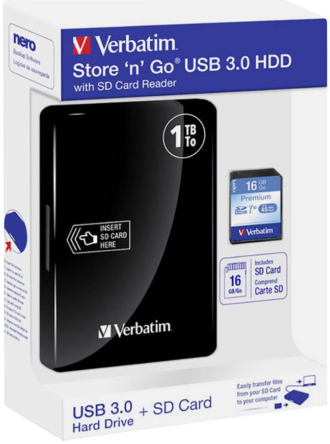 Verbatim Store 'n' Go Portable 1 TB Externe Festplatte 6.35 cm (2.5 Zoll) USB 3.2 Gen 1 (USB 3.0) Schwarz 53421