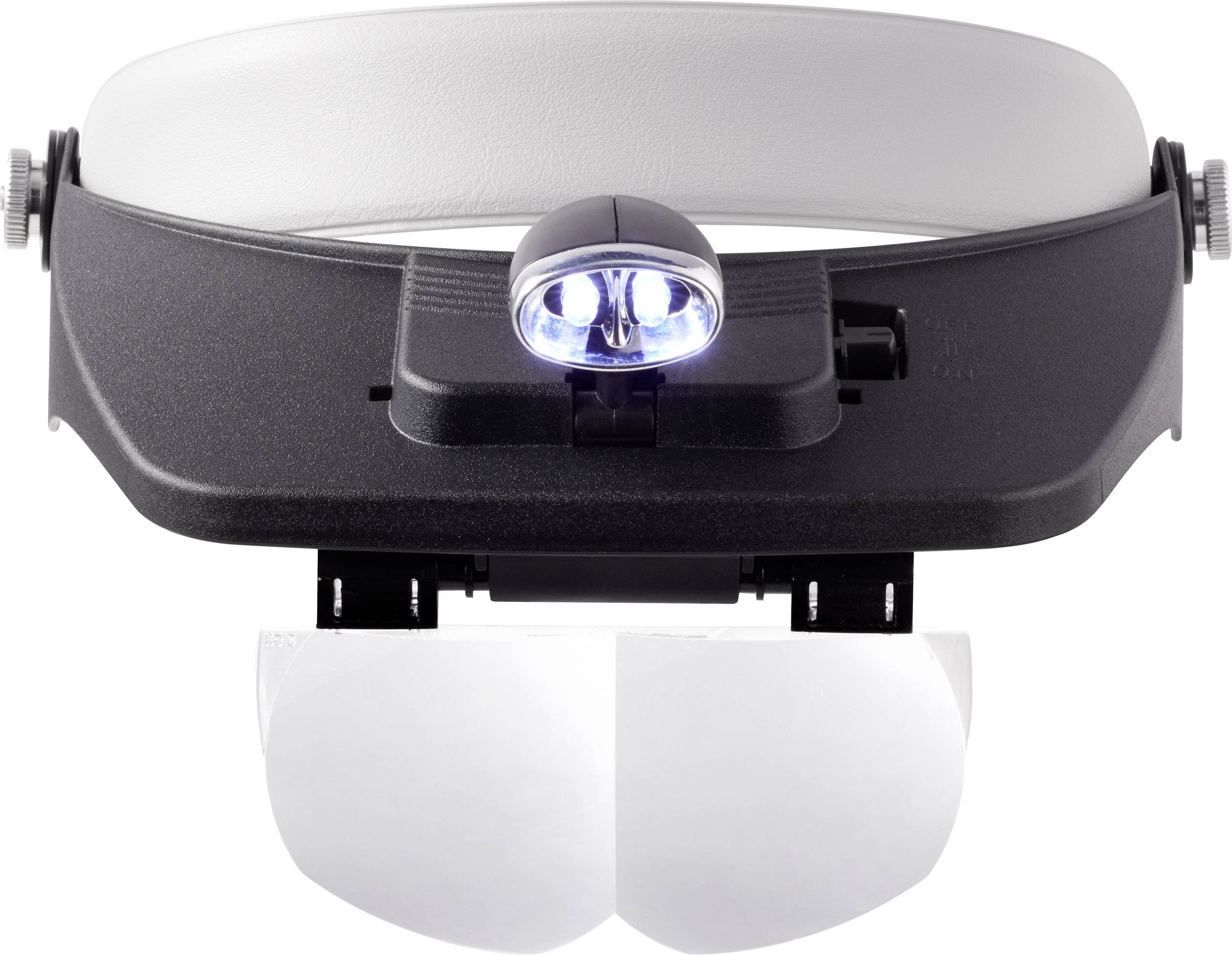 TOOLCRAFT TO-5137803 Kopflupe mit LED-Beleuchtung Vergrößerungsfaktor: 1.2 x, 1.8 x, 2.5 x, 3.5 x Linsengröße: (L x B) 102mm