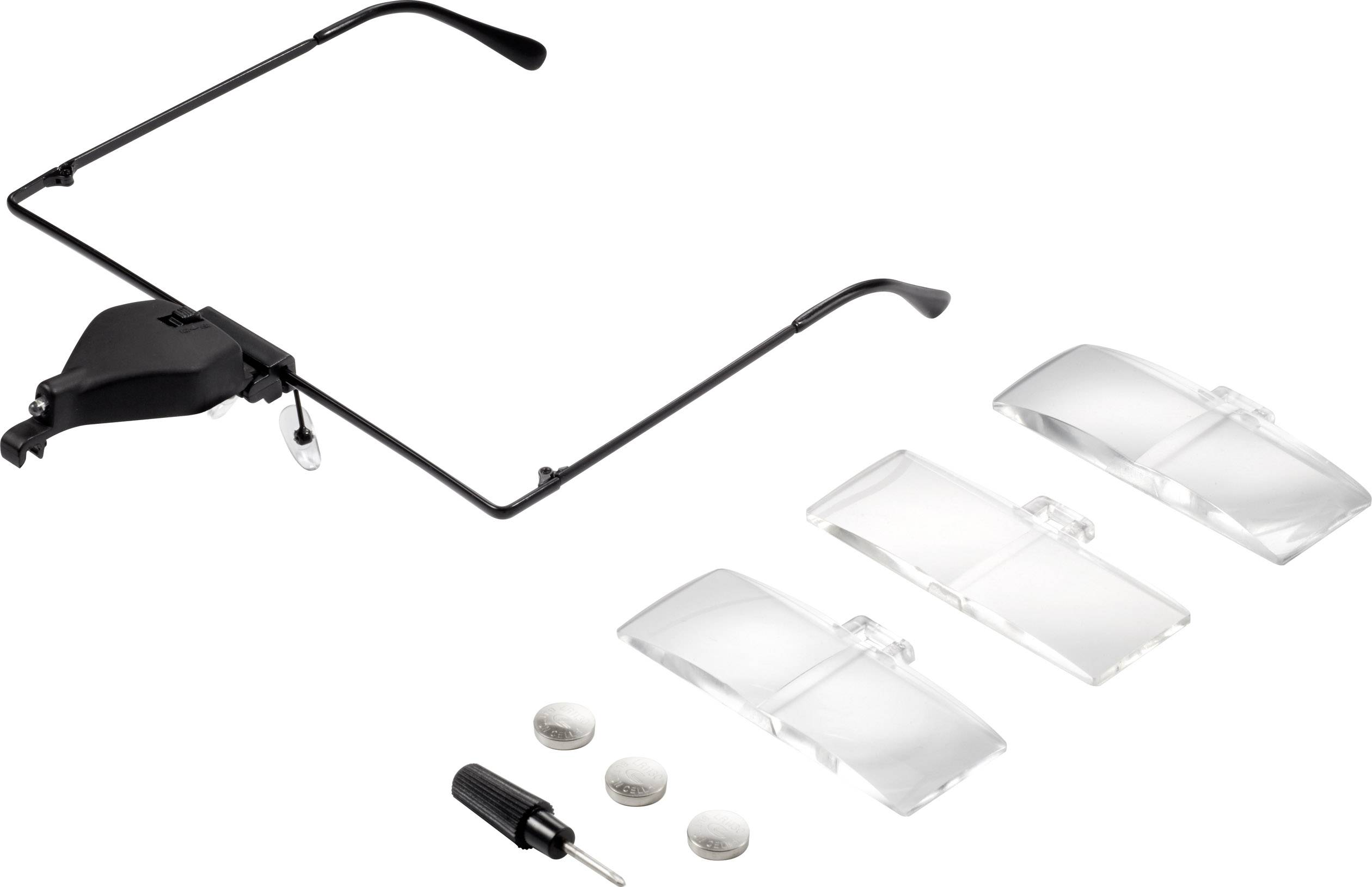 TOOLCRAFT TO-5137812 Lupenbrille mit LED-Beleuchtung Vergrößerungsfaktor: 1.5 x, 2.5 x, 3.5 x Linsengröße: (L x B) 74mm x 35mm