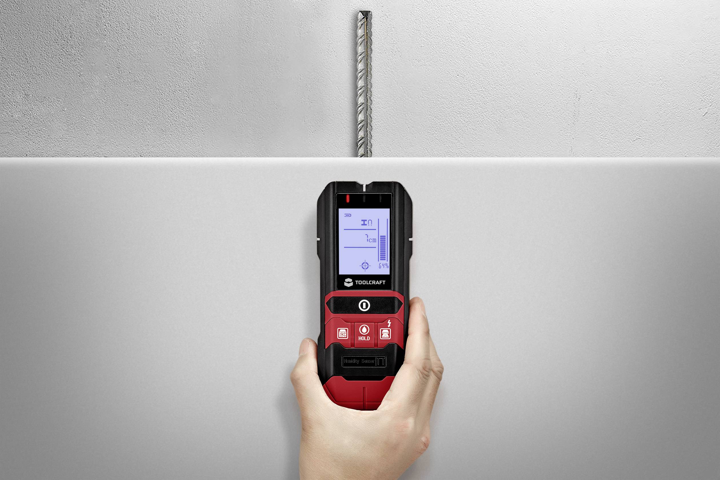 TOOLCRAFT TO-5137833 Ortungsgerät inkl. Materialfeuchtigkeitsmesser Ortungstiefe (max.) 80mm
