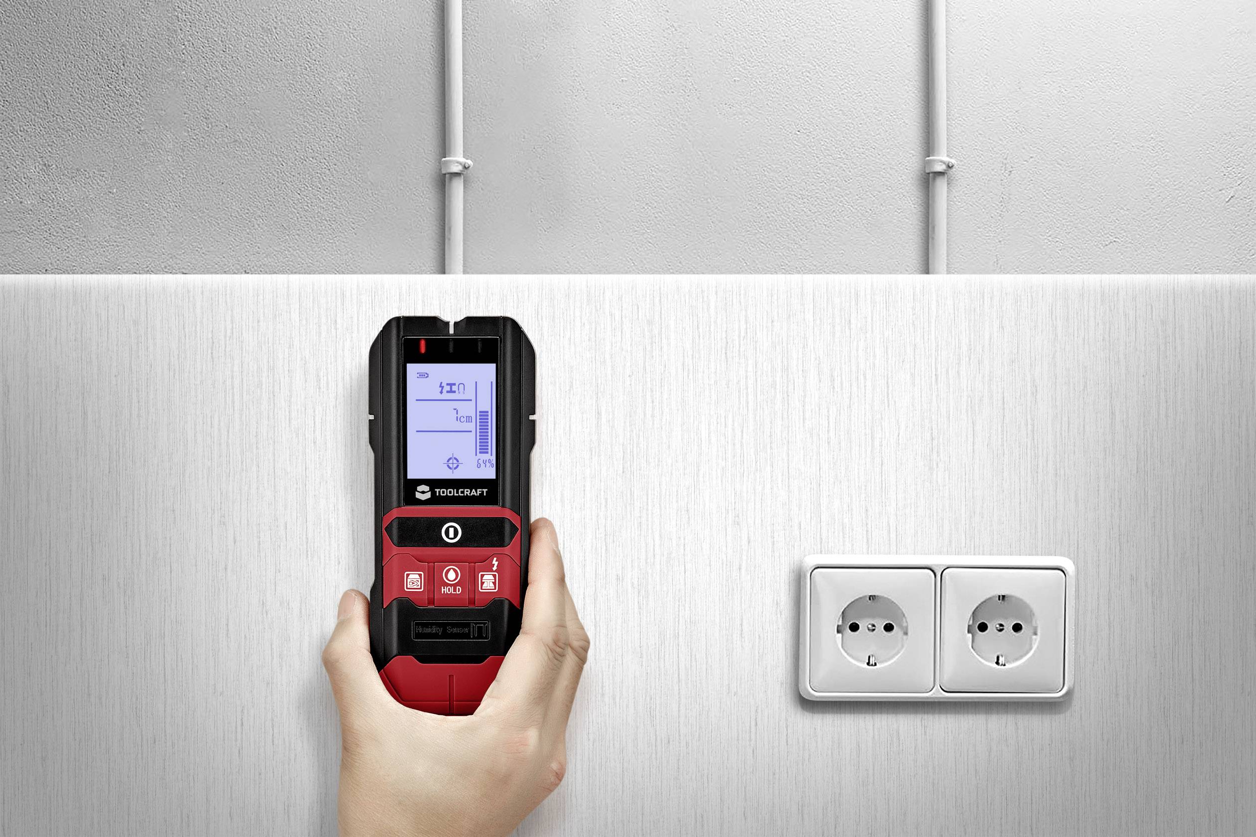 TOOLCRAFT TO-5137833 Ortungsgerät inkl. Materialfeuchtigkeitsmesser Ortungstiefe (max.) 80mm