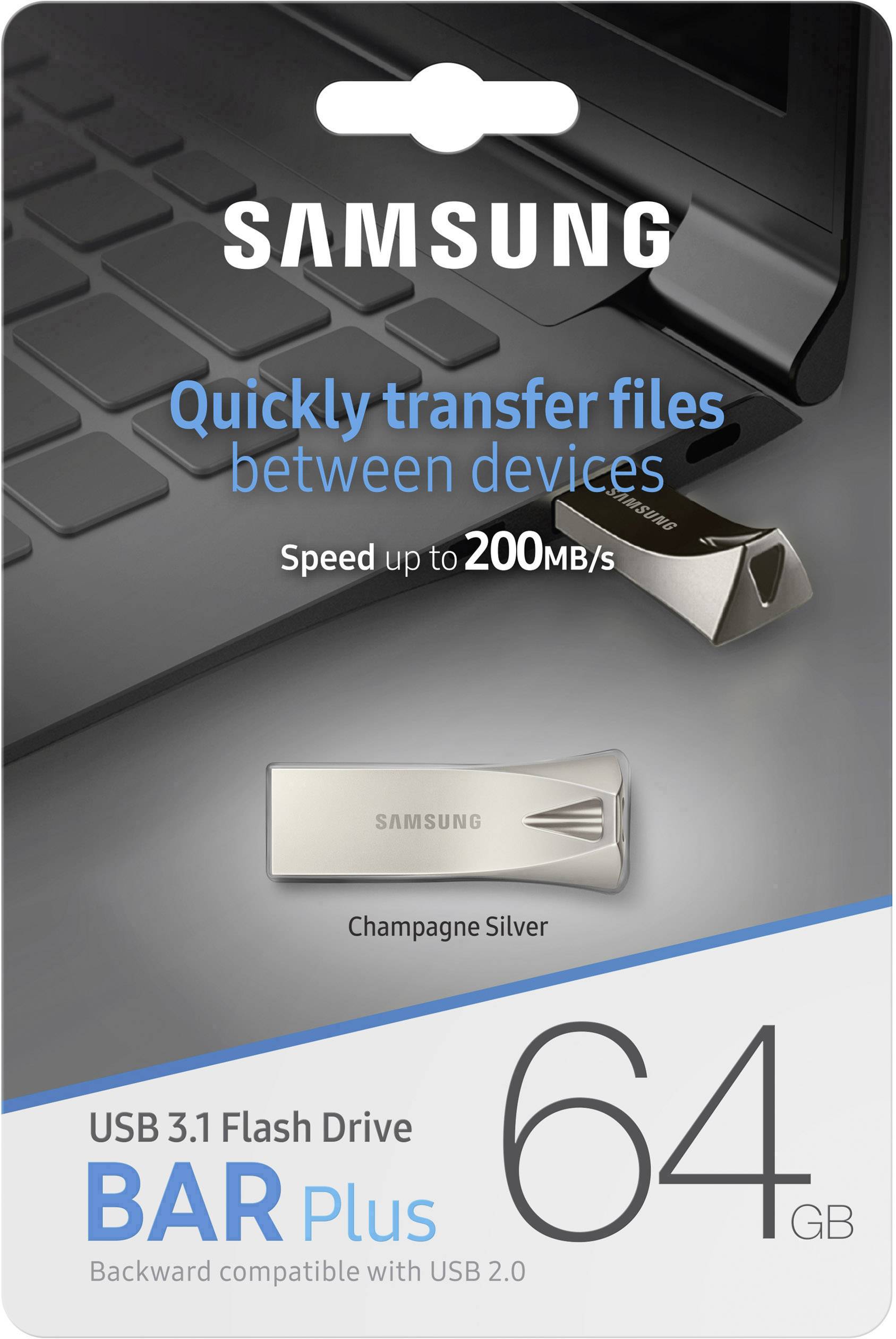 Samsung BAR Plus USB-Stick 64GB Silber MUF-64BE3/EU USB 3.2 Gen 2 (USB 3.1)
