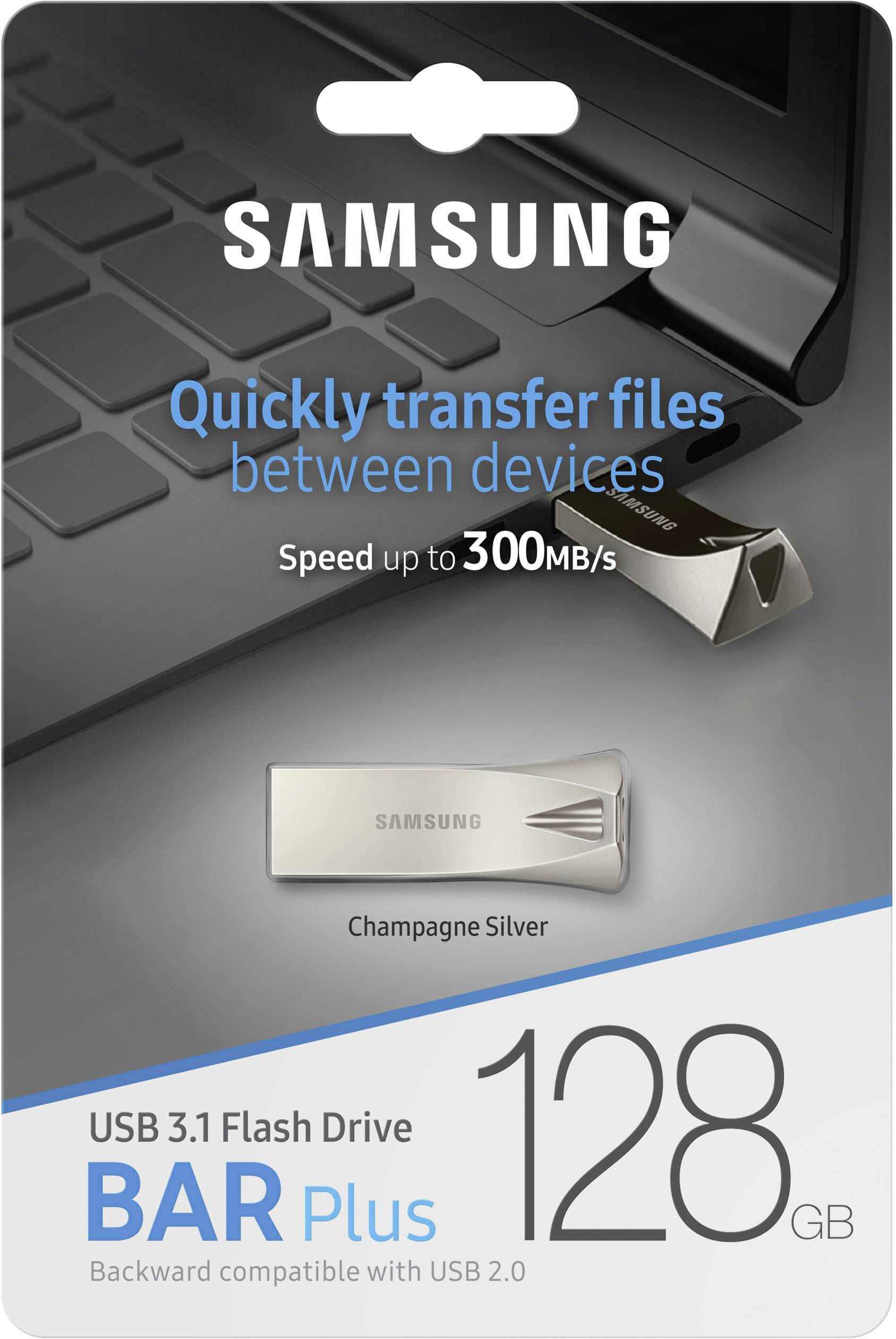 Samsung BAR Plus USB-Stick 128 GB Silber MUF-128BE3/EU USB-A (USB 3.2 Gen 2)