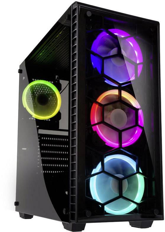Kolink Observatory RGB Midi-Tower PC-Gehäuse Schwarz 4 Vorinstallierte LED Lüfter, Seitenfenster, Staubfilter, Werkzeugfreie