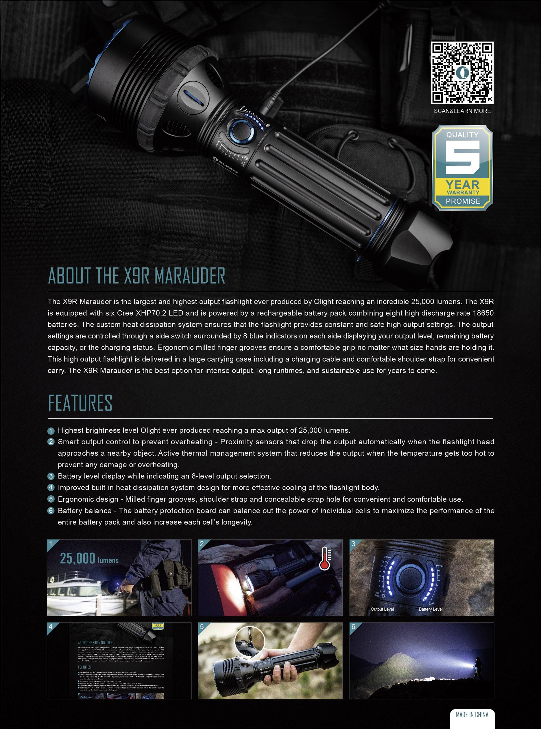 OLight X9R Marauder LED Taschenlampe Große Reichweite, verstellbar, mit Koffer akkubetrieben 6400lm 27h 1855g