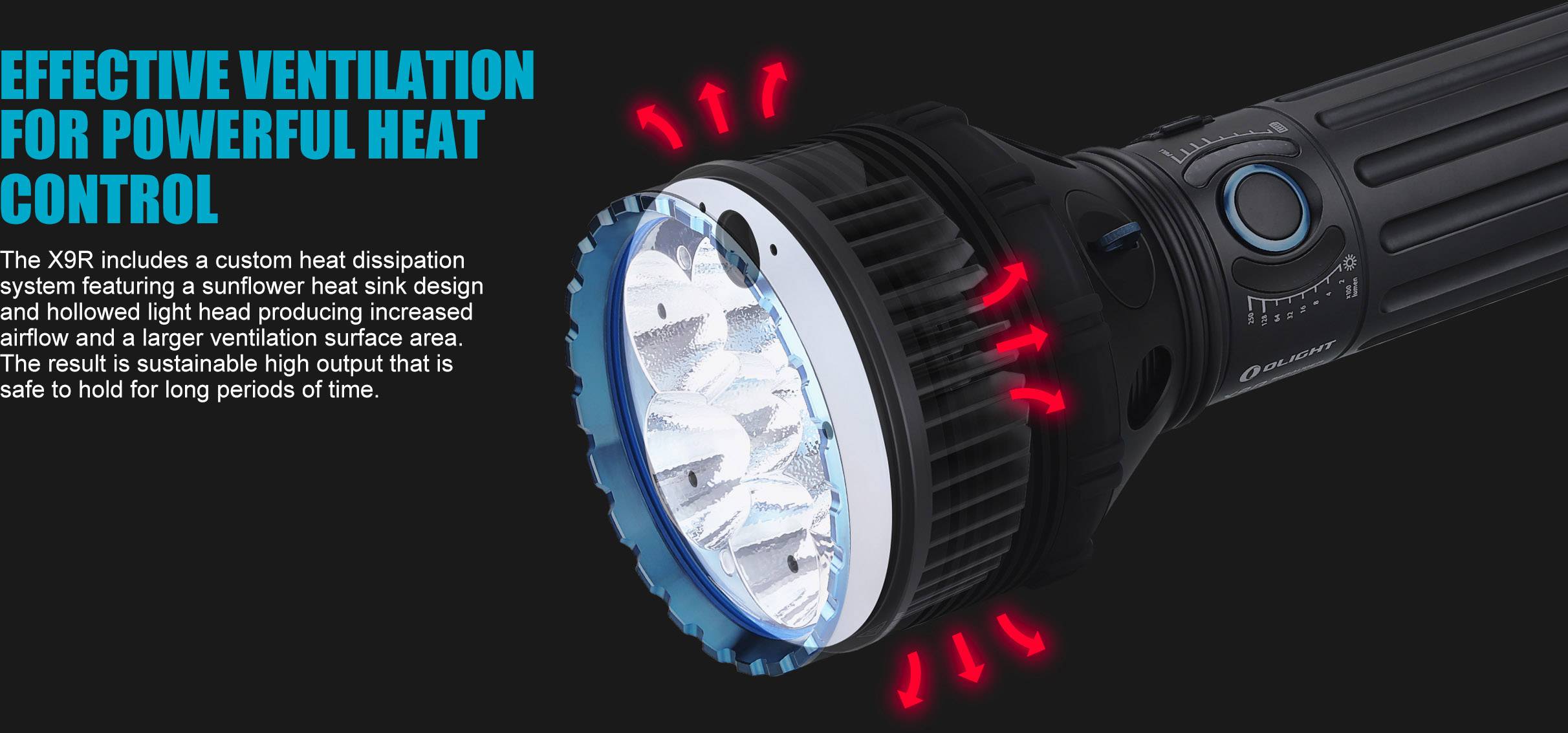 OLight X9R Marauder LED Taschenlampe Große Reichweite, verstellbar, mit Koffer akkubetrieben 6400lm 27h 1855g