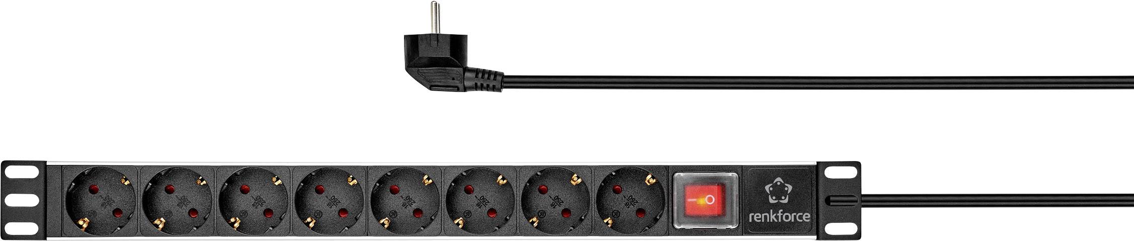 Renkforce RF-3426424 19 Zoll Netzwerkschrank-Steckdosenleiste 1 HE Schutzkontaktsteckdose mit Schalter Schwarz, Grau