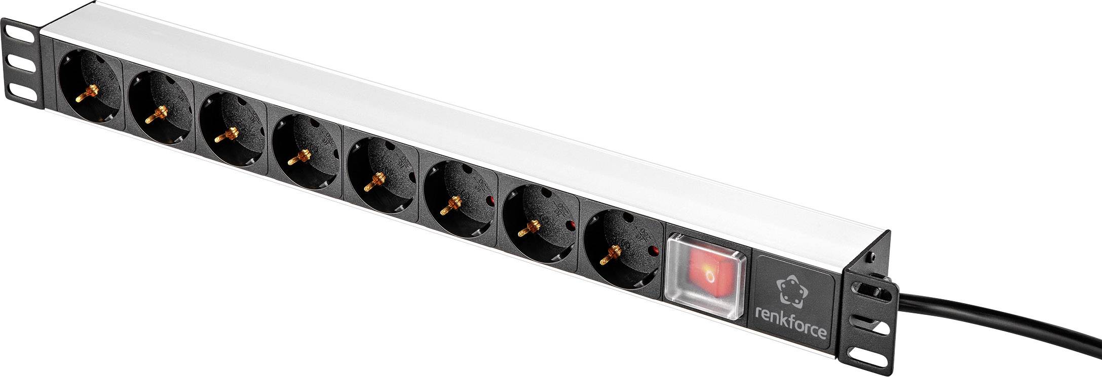 Renkforce RF-3426424 19 Zoll Netzwerkschrank-Steckdosenleiste 1 HE Schutzkontaktsteckdose mit Schalter Schwarz, Grau