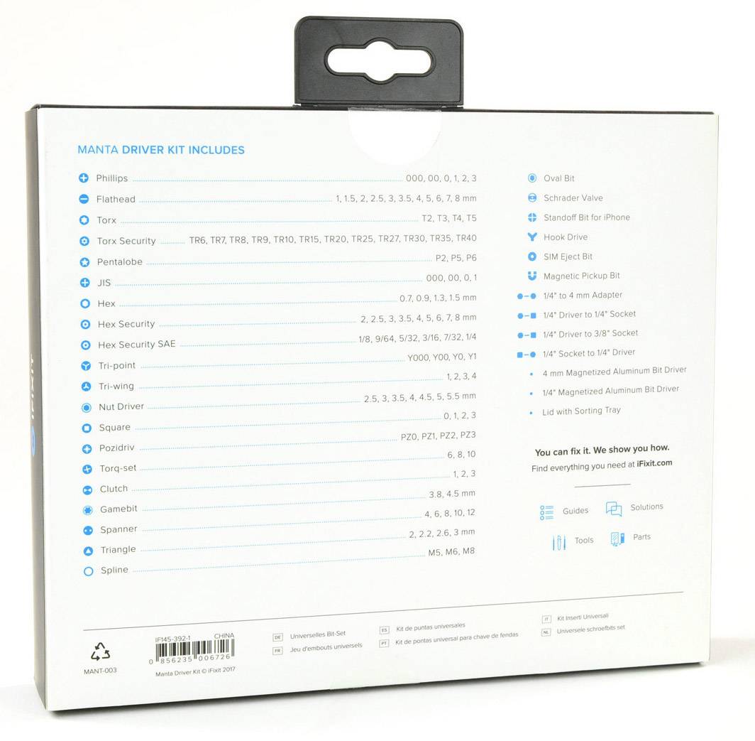 IFixit Manta Kit EU145392 Bit-Set 112teilig Schlitz, Kreuzschlitz Pozidriv, Kreuzschlitz Phillips, Pentalobe, Innen-Sechskant