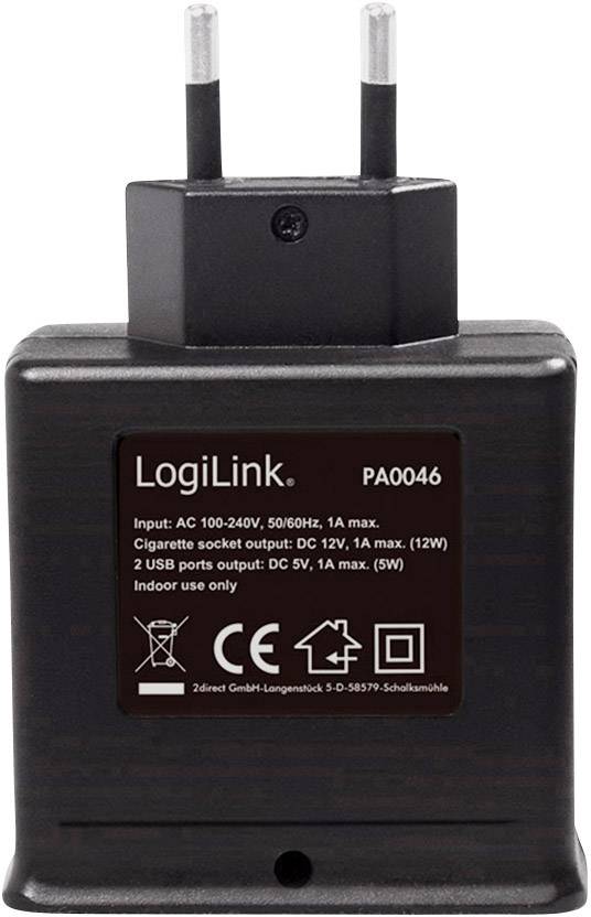 LogiLink Power Adapter USB Ladegerät 12W USB, Zigarettenanzünder-Buchse Schwarz Steckdose
