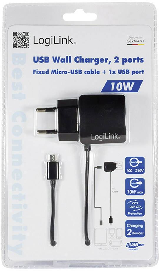 LogiLink Power Adapter Micro USB Ladegerät 10 W USB, Micro-USB-Stecker Schwarz Steckdose
