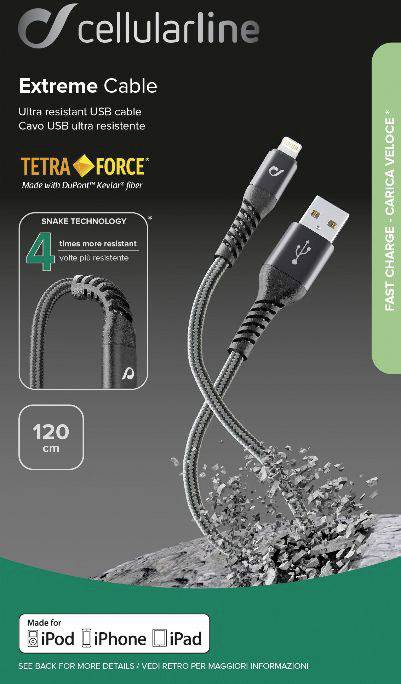 Cellularline USB-Kabel 1.20 m Schwarz Kordel-Ummantelung 39342