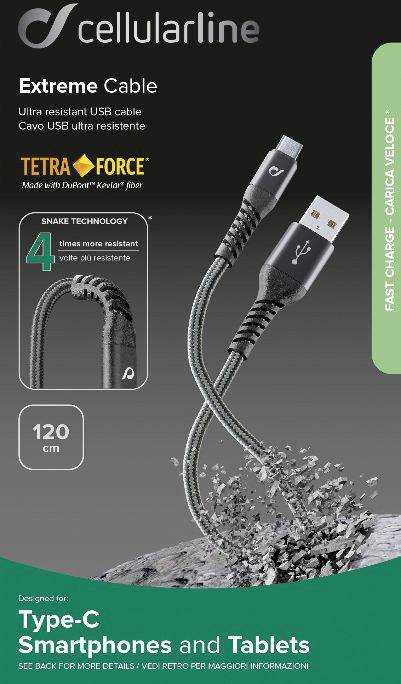 Cellularline TETRACABTYC1MK USB Kabel 1,2 m USB A USB C Schwarz (TETRACABTYC1MK)