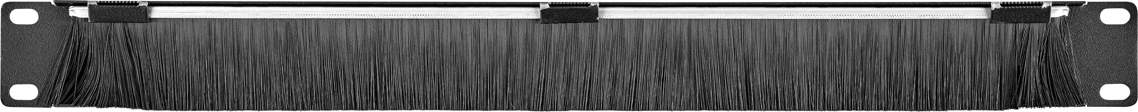 Ein schwarzer Rack-Blindpaneel mit angebrachten Borsten, zur Abdeckung von ungenutzten Bereichen in Server-Schränken.