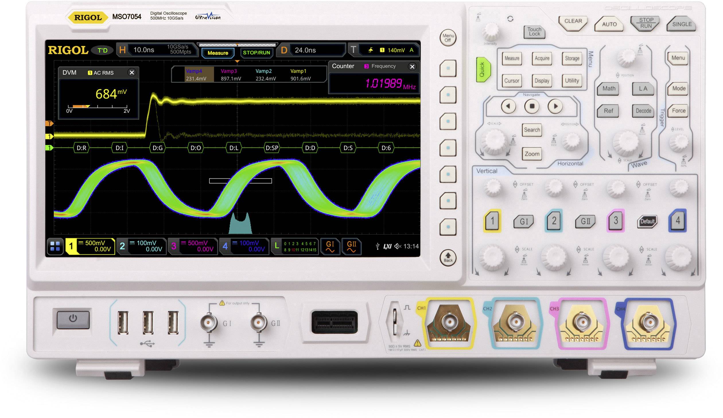 Rigol DS7014 Digital-Oszilloskop 100 MHz 10 GSa/s 500 Mpts Multimeter-Funktionen 1 St.