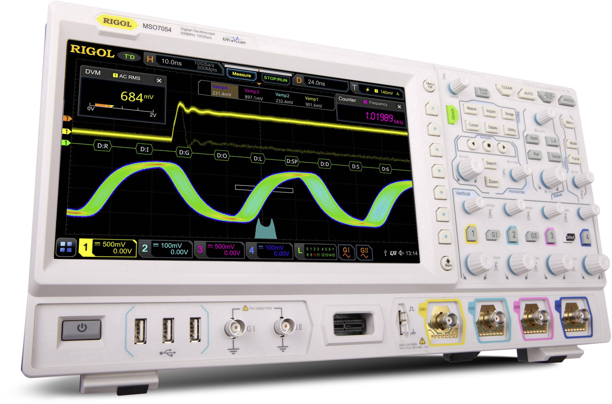 Rigol DS7014 Digital-Oszilloskop 100 MHz 10 GSa/s 500 Mpts Multimeter-Funktionen 1 St.